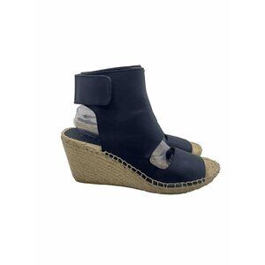 Vince Spencer Women Navy Blue Leather Espadrille Wedge Sandals Sz 10 Ankle Strap
